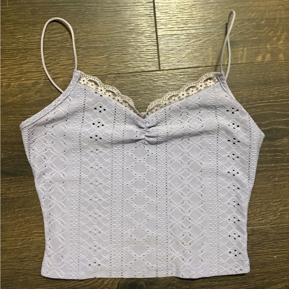 SHEIN Light Purple Eyelet Cami with Lace Trim